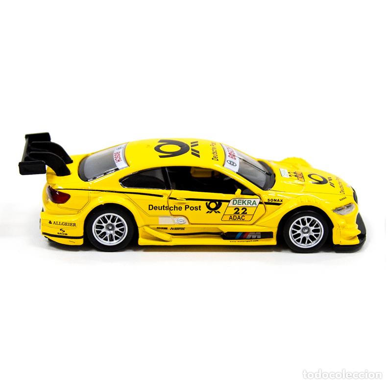 Coches a escala: BMW M3 DTM amarillo. Diecast. 1:43. Metal nuevo en su caja expositora metraquilato tapa dura