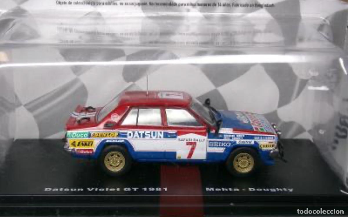 Coches a escala: Coche cl&aacute;sico japon&eacute;s Datsun Violet GT - S Mehta / M Doughty - Rallye Safari, 1981 (Escala 1:43) New