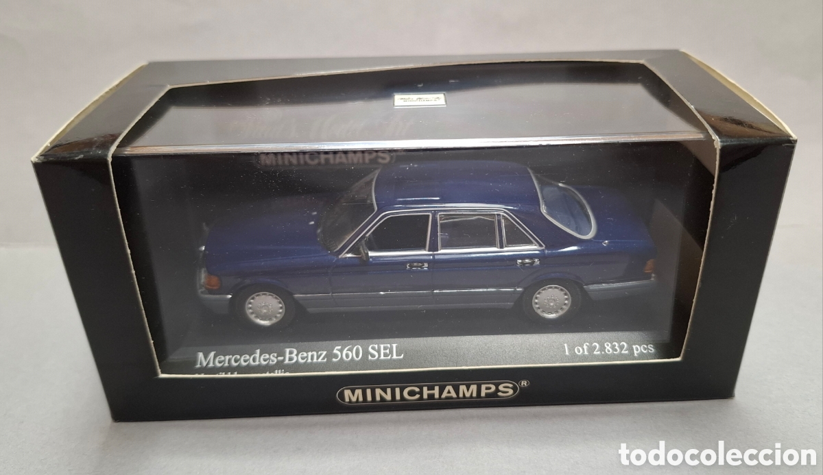 Coches a escala: Mercedes Benz 560 SEL Minichamps 1/43 1989 - 1991 color azul metalizado caja
