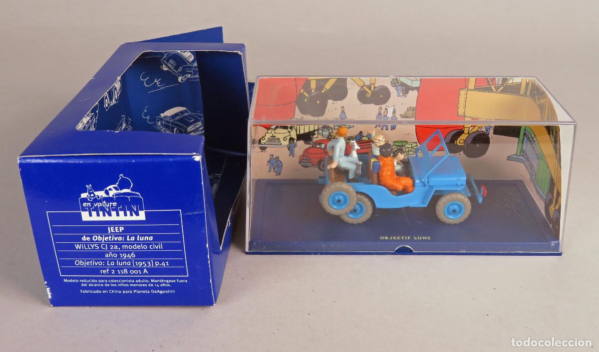 Coches a escala: Tintin en voiture Objetivo la luna Jeep CJ 2a 1953 1/43 Herge Moulinsart 2003 caja nuevo