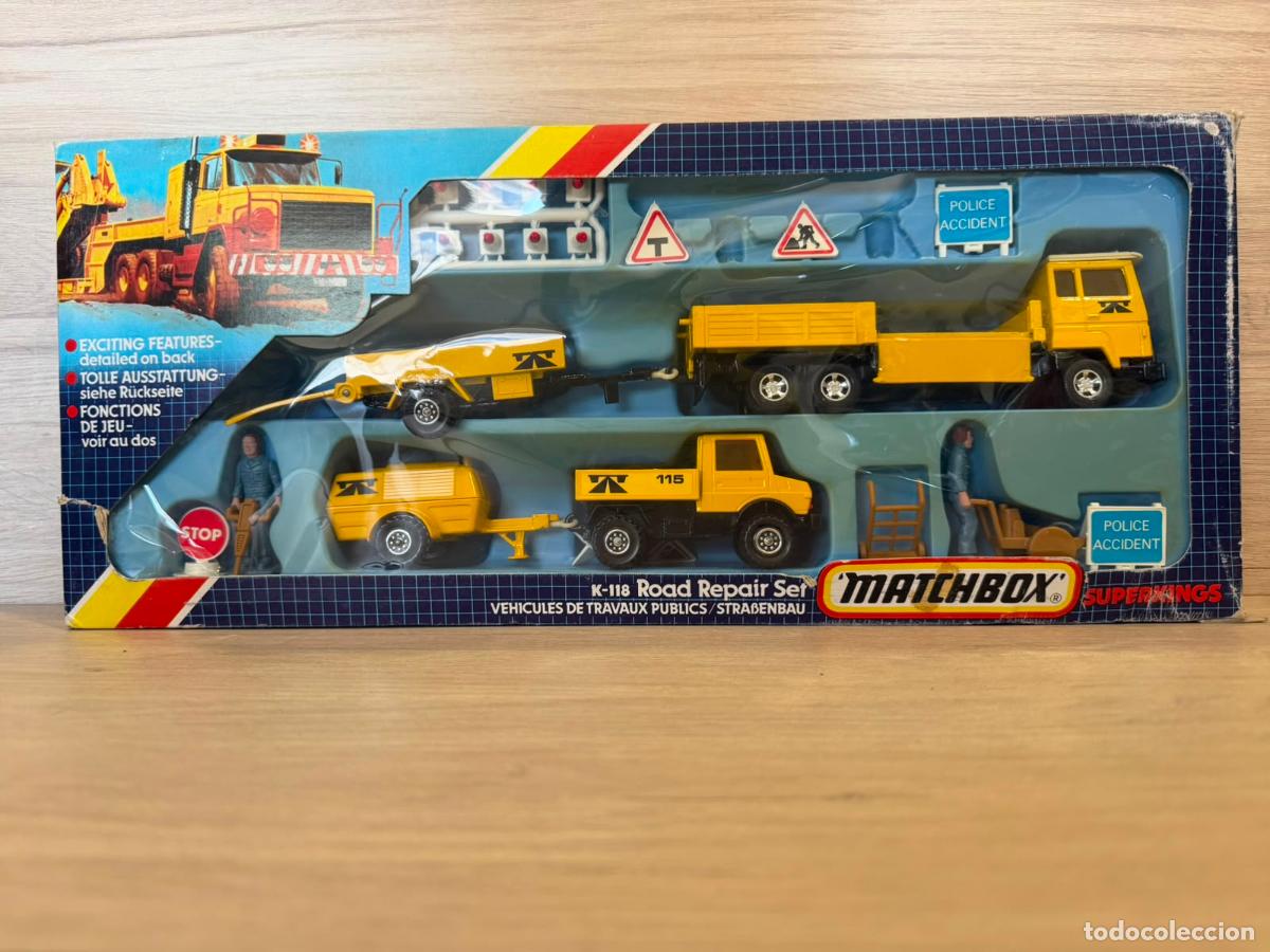 Coches a escala: MATCHBOX SUPERKINGS K-118 ROAD REPAIR SET - con caja