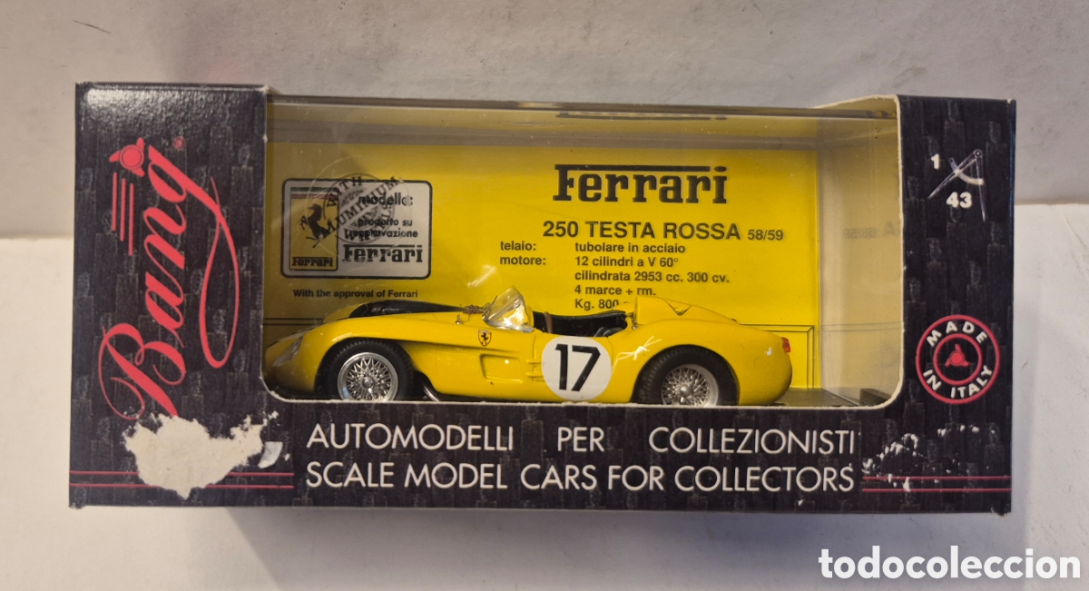 Model Cars: BANG 7130- FERRARI 250 TR LE MANS 58 AMARILLO Y NEGRO, 1/43 NUEVO
