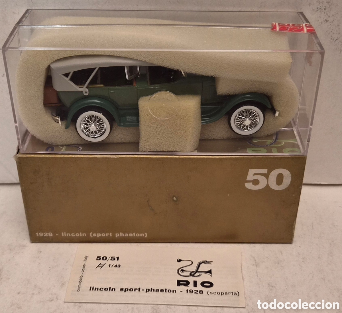 Coches a escala: RIO 50- COCHE LINCOLN SPORT-PHAETON 1928 (SCOPERTA), ESCALA 1:43. NUEVO PRECINTADO