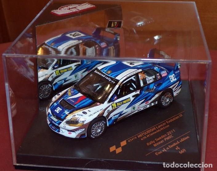 Coches a escala: MITSUBISHI LANCER EVOLUTION IX RALLYE SWEDEN 2011 M.SEMERAD - M.ERNST ESCALA 1/43 DE VITESSE EN CAJA