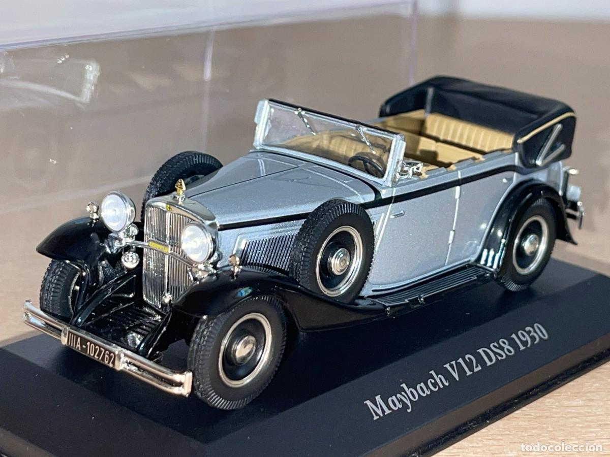 Coches a escala: Coche Maybach V12 DS8 (1930) plateado y negro 1:43 die-cast metal car 1/43 Coches de &Eacute;poca altaya