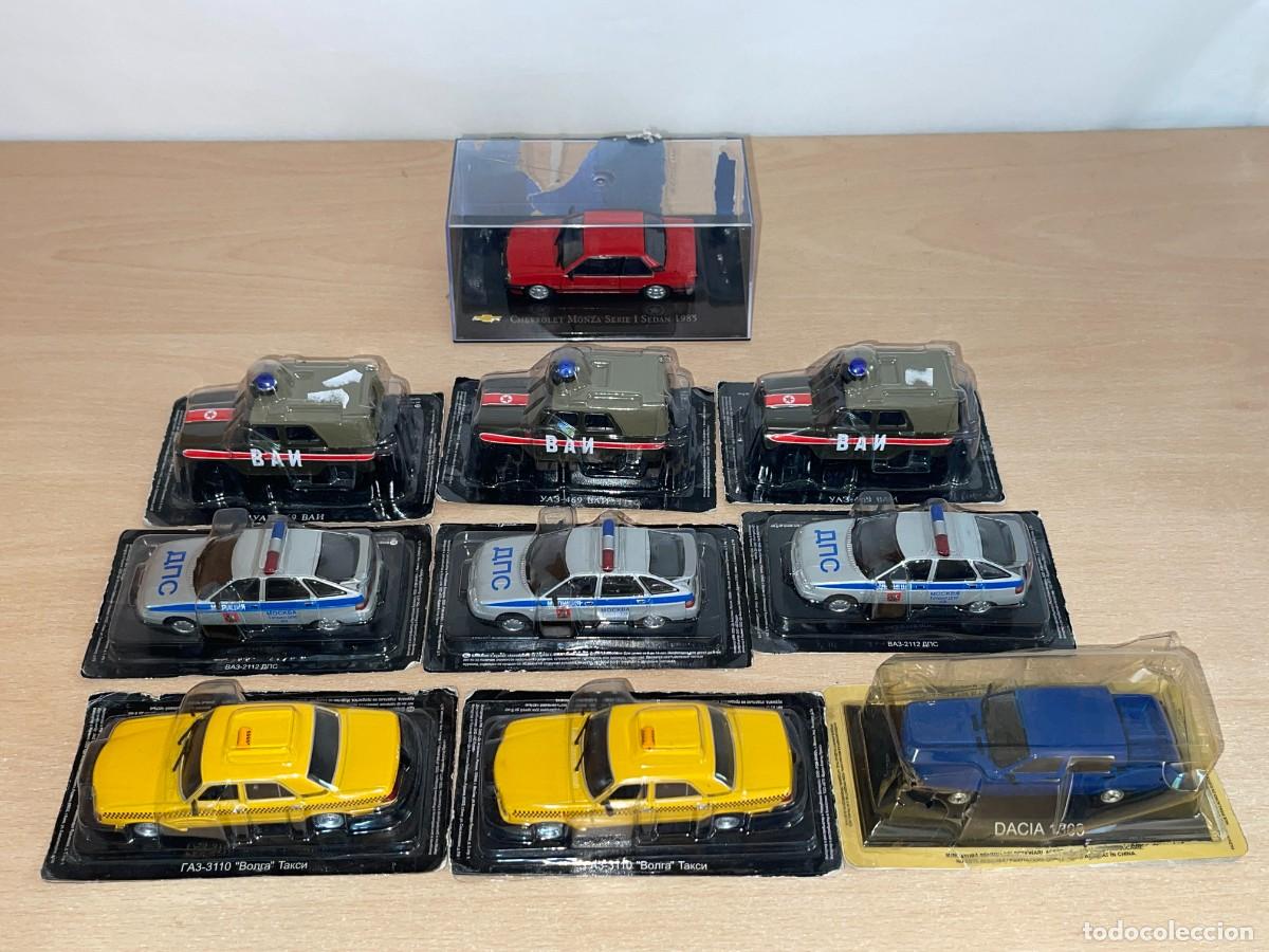 Coches a escala: Lote 10 Coches Rusos Taxi RA3-3110, Militar YA3-469 BAN, Polic&iacute;a BA3-2112, DACIA + Chevrolet 1:43