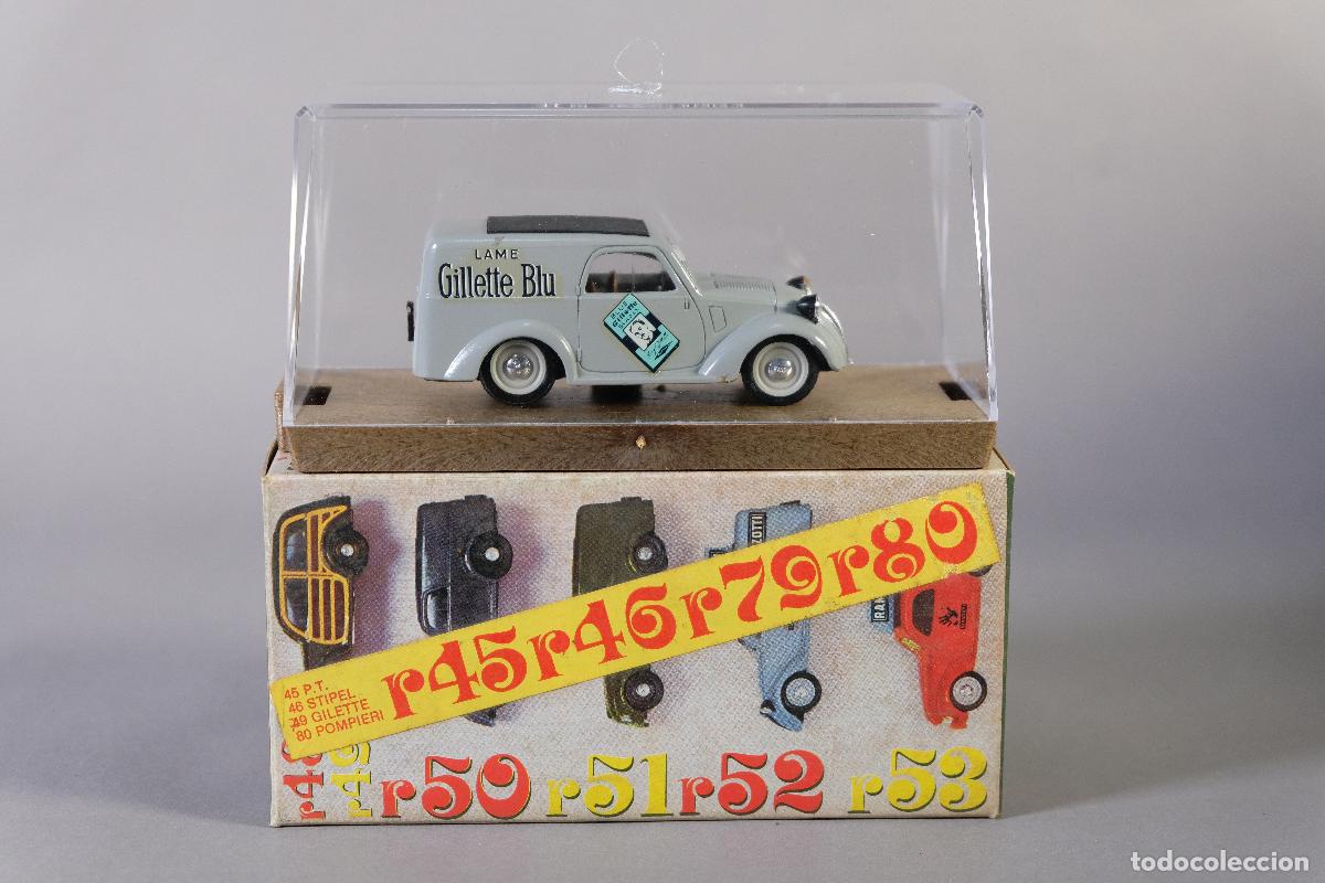 Coches a escala: R&eacute;plica furgoneta Fiat 500 Lame Gillette Blu - BRUMM escala 1:43 (r46) - en su caja