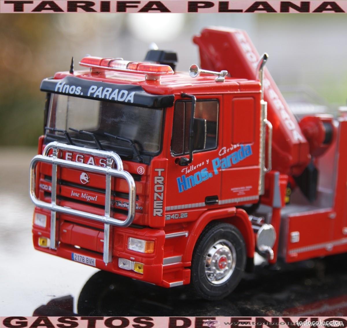 Coches a escala: maqueta con defecto Cami&oacute;n Pegaso troner grua talleres y gruas hnos. parada 1992 le faltan las dos l