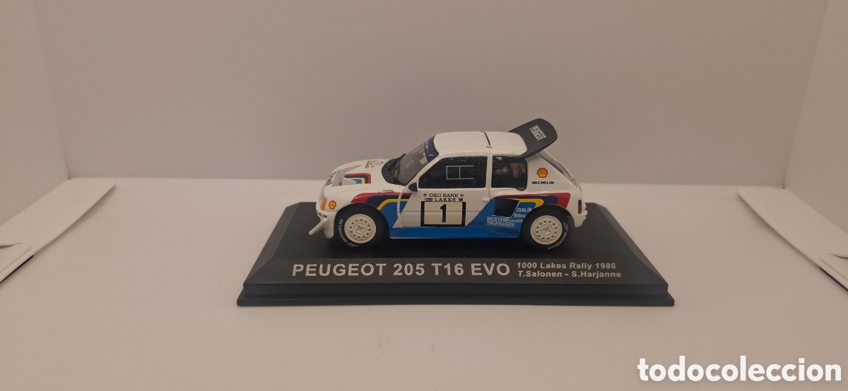 Coches a escala: PEUGEOT 205 T16 EVO - 1000 Lakes Rally 1986 - T. Salomen - S. Harjanne 1:43