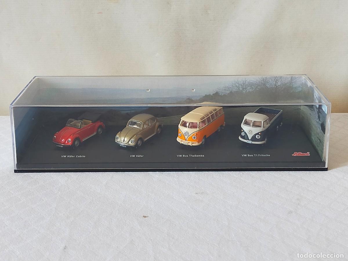 Coches a escala: SCHUCO. VOLKSWAGEN Set 4 Modelos: Kafer / Kafer Cabrio / Bus T1 Samba / Bus T1 Pritsche. Escala 1/72