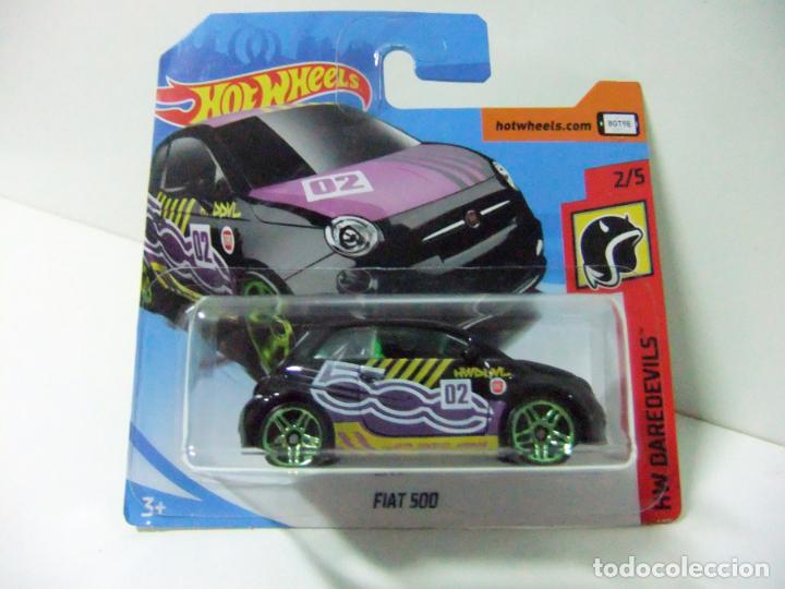 Carros em escala Hot Wheels: FIAT 500 - HOT WHEELS MATTEL HW DAREDEVILS 2018 ESCALA 1:64 - COCHE KONI SPARCO AUTOM&Oacute;VIL