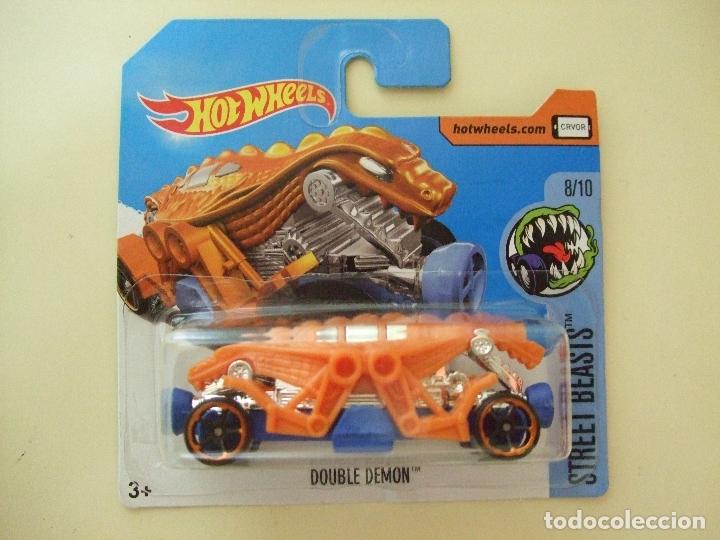 Carros em escala Hot Wheels: DOUBLE DEMON - HOT WHEELS MATEL HW STREET BEASTS 2017 - COCHE JUGUETE MONSTRUO AUTOM&Oacute;VIL DEMONIO