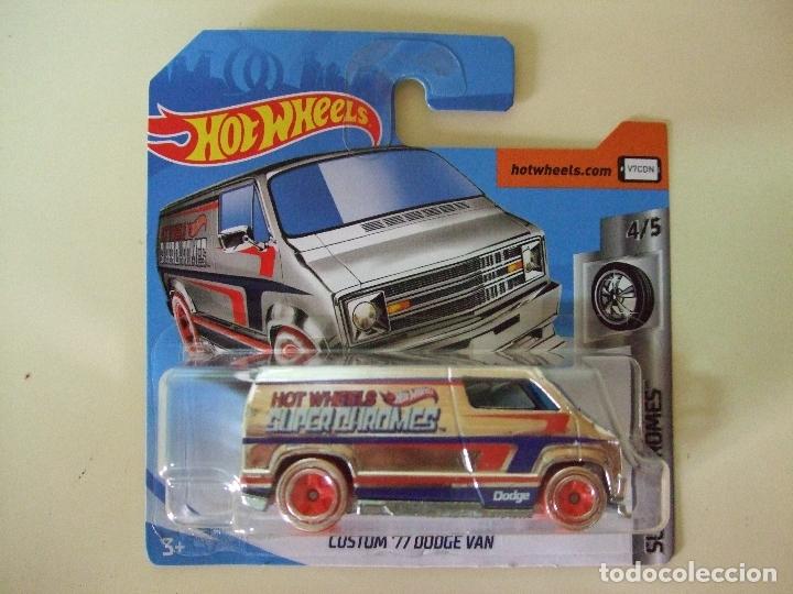 Carros em escala Hot Wheels: CUSTOM &acute;77 DODGE VAN 1977 - HOT WHEELS HW SUPER CHROMES 2019 ESCALA 1:64 - COCHE FURGONETA FURG&Oacute;N