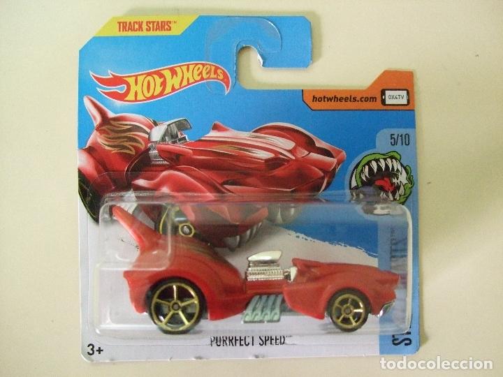 Carros em escala Hot Wheels: PURRFECT SPEED - HOT WHEELS MATEL HW STREET BEASTS 2017 - COCHE JUGUETE AUTO ANIMAL TRACK STARS