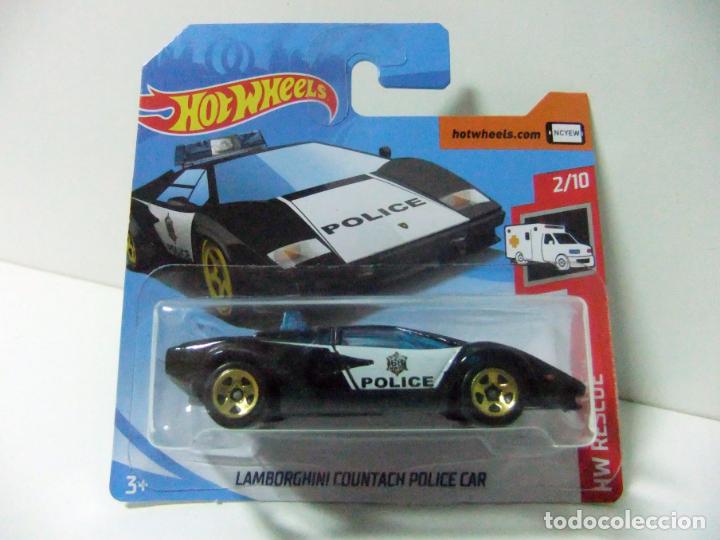 Carros em escala Hot Wheels: LAMBORGHINI COUNTACH POLICE CAR POL&Iacute;CIA - HOT WHEELS MATTEL HW RESCUE 2019 ESC.1:64 COCHE AUTO