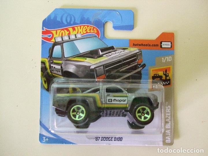 Carros em escala Hot Wheels: &acute;87 DODGE D100 1987 MOPAR - HOT WHEELS HW BAJA BLAZERS 2019 1/10 - COCHE 1:64 PICKUP PICK UP 4X4