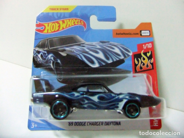 Model cars Hot Wheels: &acute;69 DODGE CHARGER DAYTONA 1969 - HOT WHEELS MATTEL HW FLAMES 2019 - ESCALA 1:64 - COCHE TRACK STARS