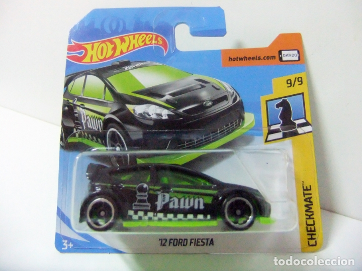 Carros em escala Hot Wheels: &acute;12 FORD FIESTA 2012 - HOT WHEELS CHECKMATE 2018 ESCALA 1:64 - COCHE PAWN CAR PE&Oacute;N NEGRO AJEDREZ