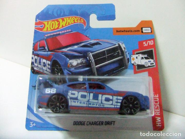 Carros em escala Hot Wheels: DODGE CHARGER DRIFT POLICE INTERCEPTOR - HOT WHEELS MATTEL HW RESCUE 2020 ESCALA 1:64 COCHE POLIC&Iacute;A