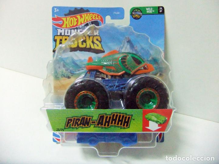 Carros em escala Hot Wheels: PIRAN-AHHHH - HOT WHEELS MATTEL MONSTER TRUCKS 2021 WILD RIDE 4/7 COCHE 1:64 PIRA&Ntilde;A PIRANHA JUGUETE