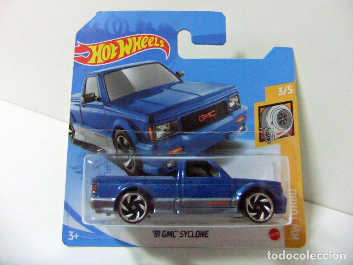 Carros em escala Hot Wheels: &acute;91 GMC SYCLONE - HOT WHEELS MATTEL HW TURBO 3/5 2021 ESCALA 1:64 COCHE PICK UP 1991 PICKUP AZUL