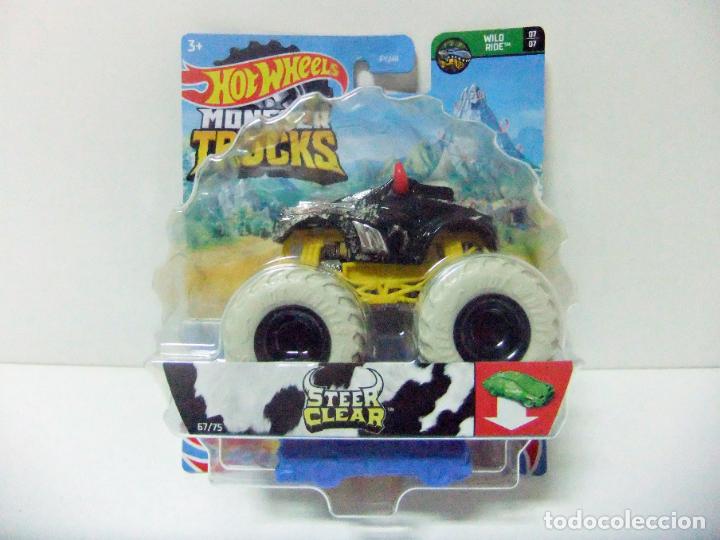 Carros em escala Hot Wheels: STEER CLEAR HOT WHEELS MATTEL MONSTER TRUCKS 2021 WILD RIDE COCHE 1:64 TORO JUGUETE CAR TRUCK BULL