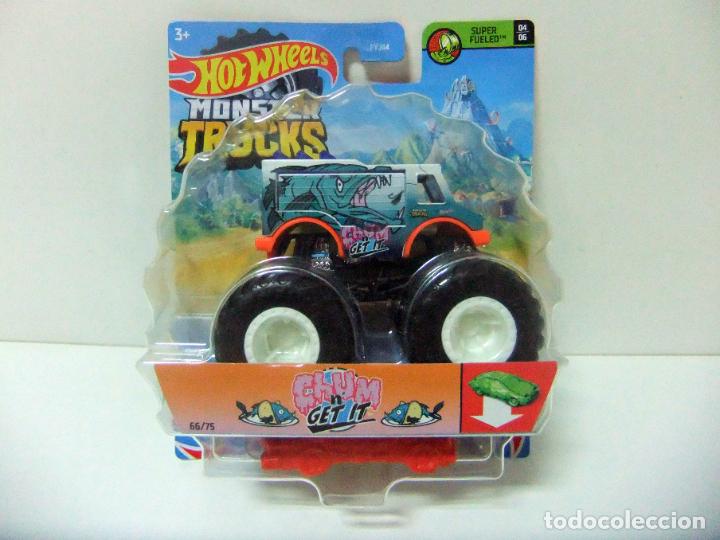 Voitures miniatures Hot Wheels: CHUM N&acute; GET IT HOT WHEELS MATTEL MONSTER TRUCKS 2021 SUPER FUELED COCHE 1:64 PEZ FISH SALM&Oacute;N CAR VAN