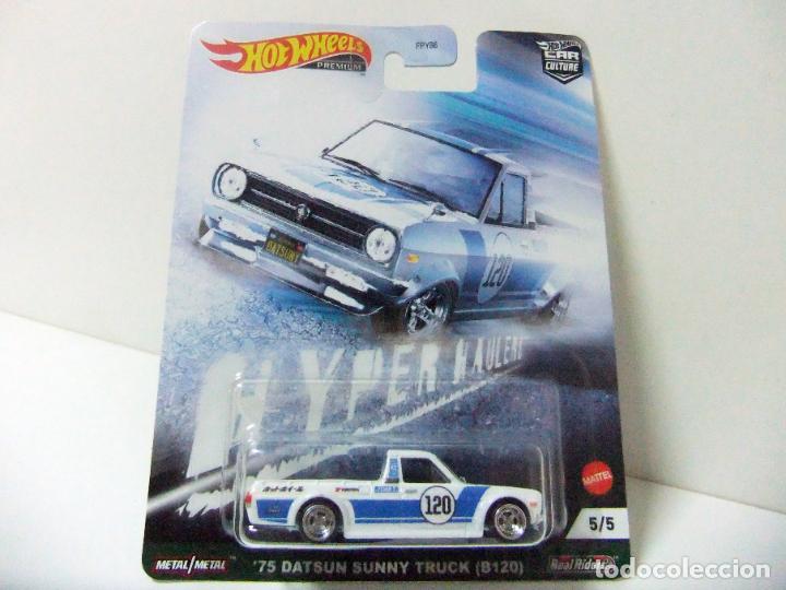 Coches a escala Hot Wheels: &acute;75 DATSUN SUNNY TRUCK B120 HOT WHEELS PREMIUM MATTEL CAR CULTURE 5/5 2021 HYPER HAULERS COCHE 1:64