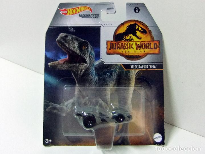 Coches a escala Hot Wheels: VELOCIRAPTOR BETA HOT WHEELS JURASSIC WORLD DOMINION CHARACTER CARS COCHE DINOSAURIO PARQUE JUR&Aacute;SICO
