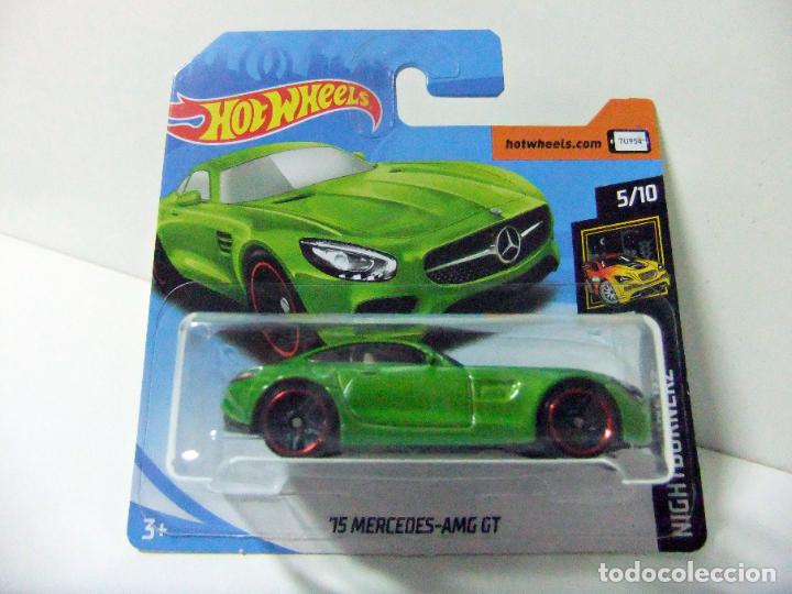Auto in scala Hot Wheels: &acute;15 MERCEDES AMG GT 2015 - HOT WHEELS MATTEL HW NIGHTBURNERZ 5/10 2018 - COCHE VERDE 1:64 BENZ CAR