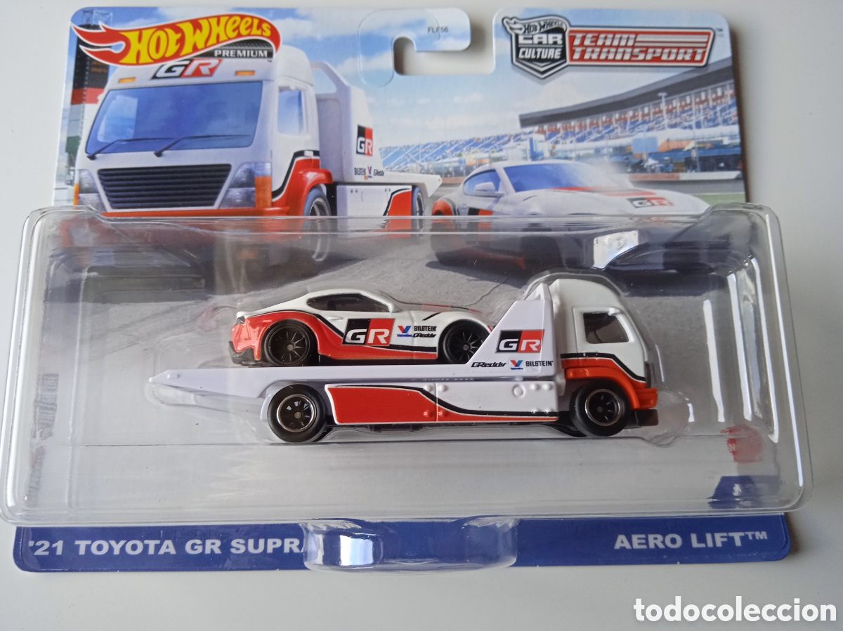 Carros em escala Hot Wheels: HOT WHEELS TEAM TRANSPORT TOYOTA GR SUPRA Y AERO LIFT. 1/64 TEAM TRANSPORT NUMERO 37.