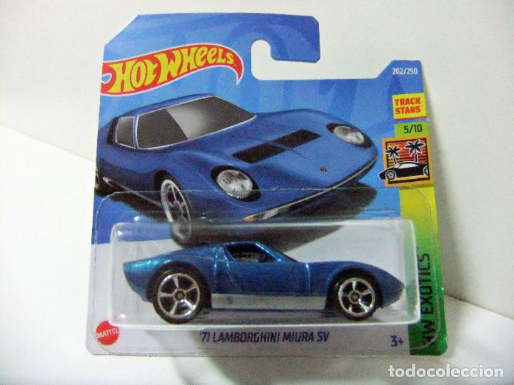 Auto in scala Hot Wheels: &acute;71 LAMBORGHINI MIURA SV HOT WHEELS MATTEL HW EXOTICS 5/10 2022 COCHE 1:64 AZUL TRACK STARS 1971