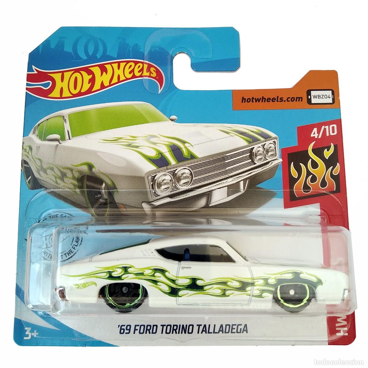Coches a escala Hot Wheels: 69 Ford Torino Talladega White HW FLAMES 2019-Hot Wheels