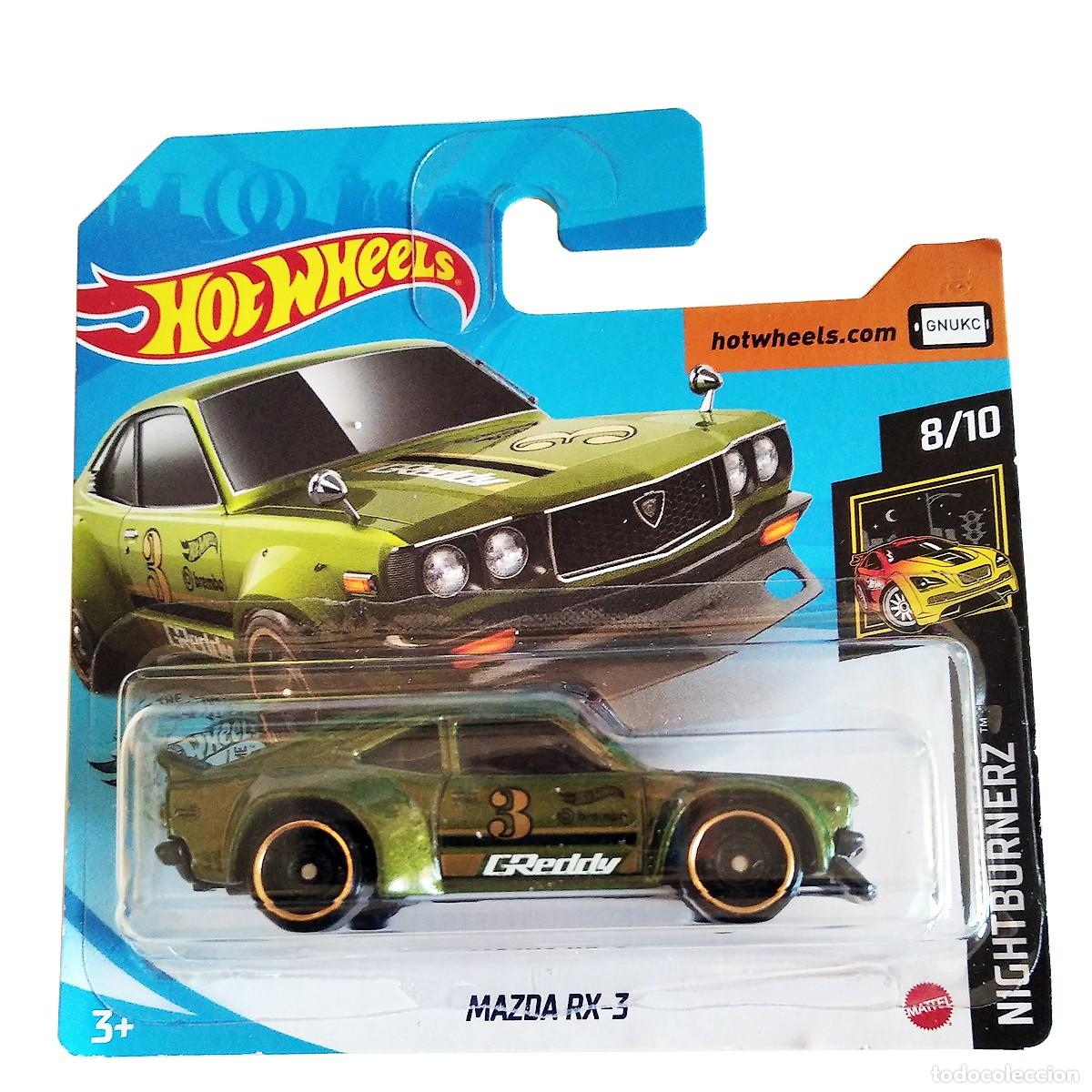Coches a escala Hot Wheels: Mazda RX-3 Olive Green NIGHTBURNERZ 2020-Hot Wheels