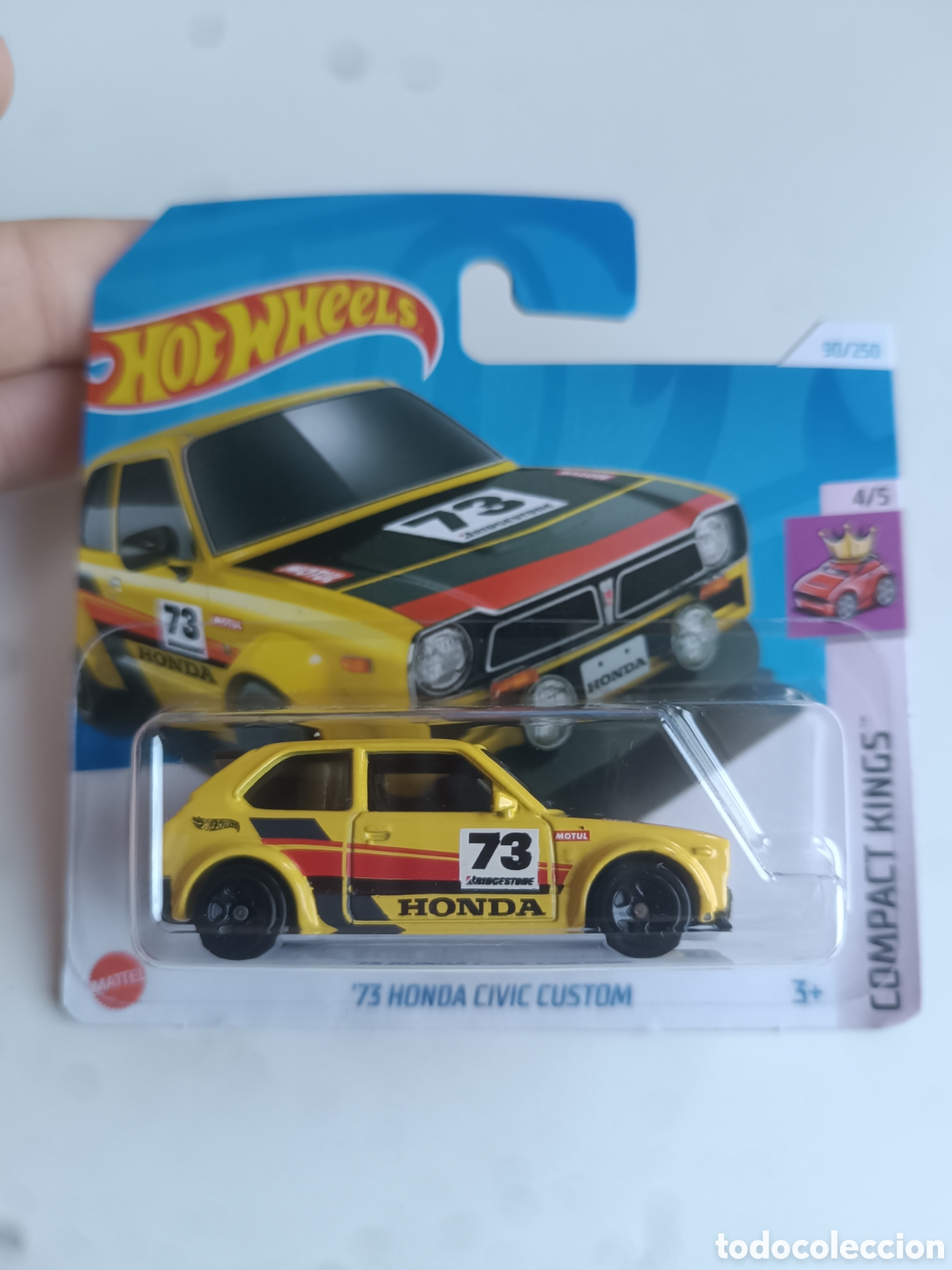 Model cars Hot Wheels: HOT WHEELS '73 HONDA CIVIC CUSTOM AMARILLO (2). COCHE COLECCION 1/64 COMPACT KINGS 2024.