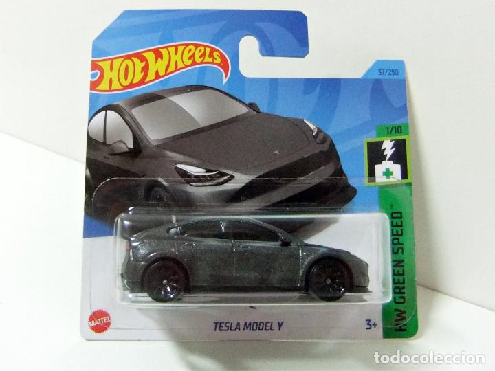 Model cars Hot Wheels: TESLA MODEL Y - HOT WHEELS HW GREEN SPEED 1/10 2023 MATTEL COCHE 1:64 EL&Eacute;CTRICO ELECTRIC CAR GRIS