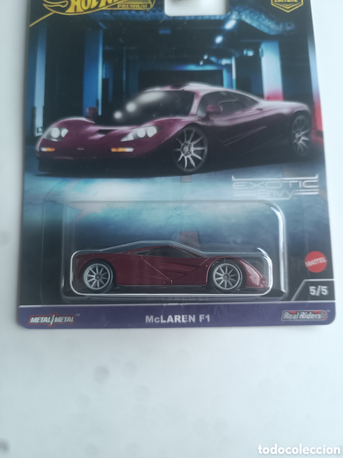 Coches a escala Hot Wheels: HOT WHEELS PREMIUM MCLAREN F1 GRANATE. COCHE COLECCION 1/64 EXOTIC ENVY II 2024.