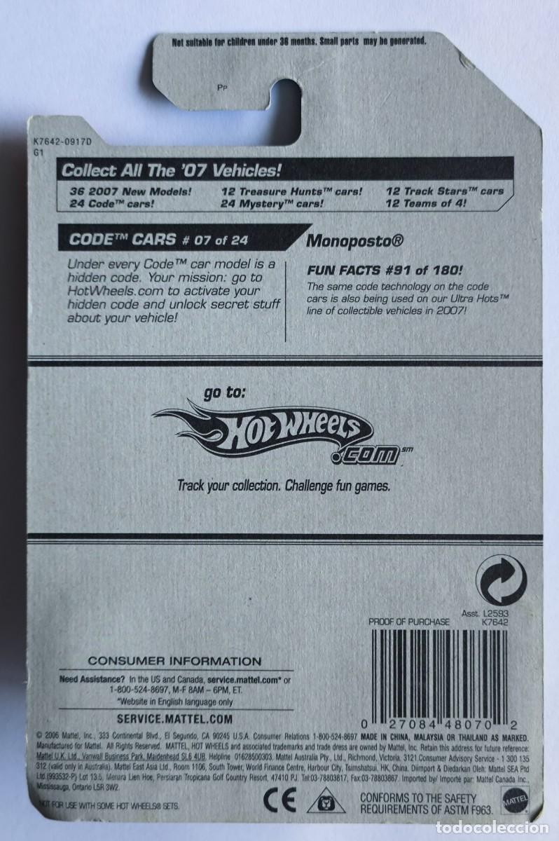 Coches a escala Hot Wheels: HOT WHEELS CODE CAR 7. MONOPOSTO. - Foto 3