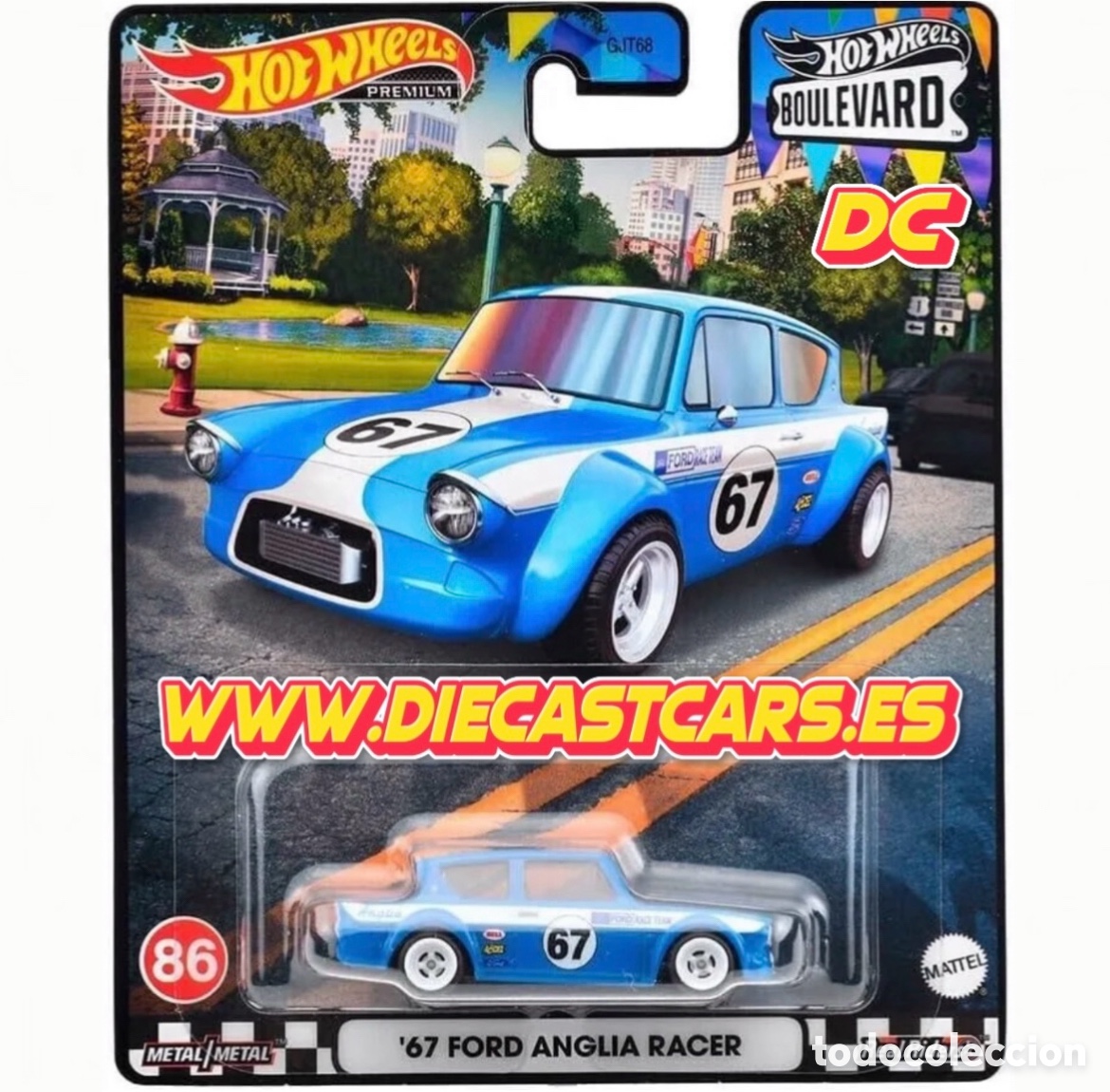 Modellautos Hot Wheels: Hot Wheels Premium &acute;67 FORD ANGLIA RACER Serie Boulevard #86 Real Riders Metal Diecast en Escal 1:64