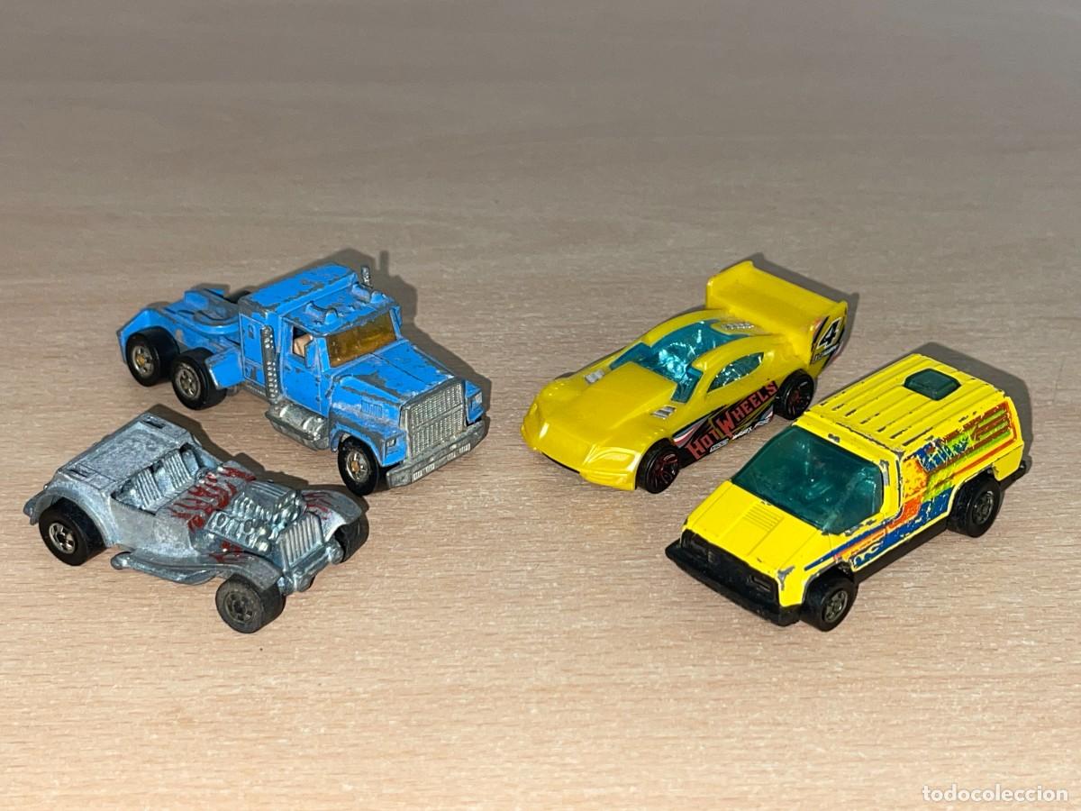 Coches a escala Hot Wheels: 66- Hot-Wheels Lote 4 coches antiguos y cami&oacute;n die-cast metal Made in England a&ntilde;os 60 70 y 80 mattel