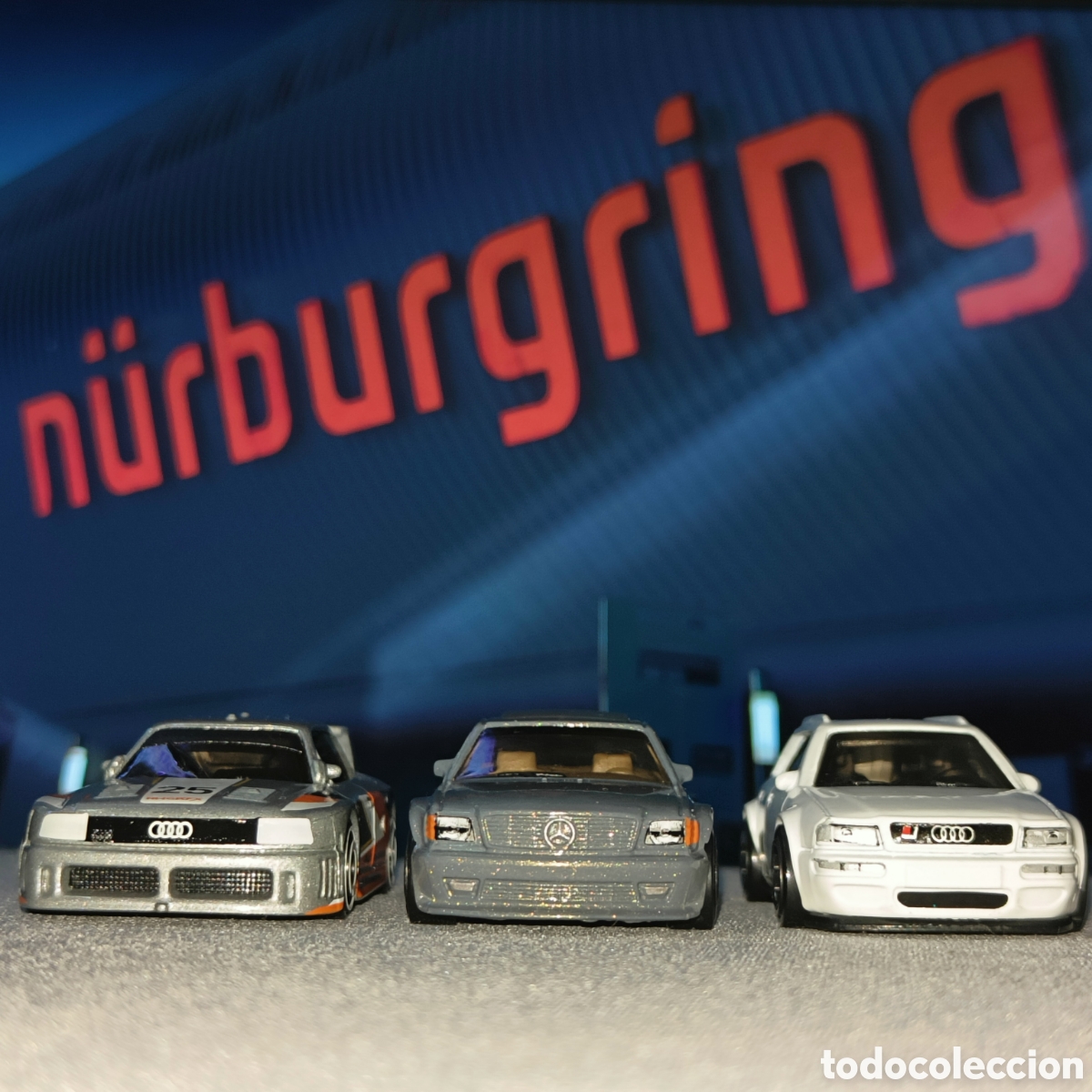 Coches a escala Hot Wheels: Lote 3 Coches Hot Wheels 1:64 - Audi 90 Quattro IMSA, Mercedes-Benz 560 SEC AMG y Audi RS2 Avant