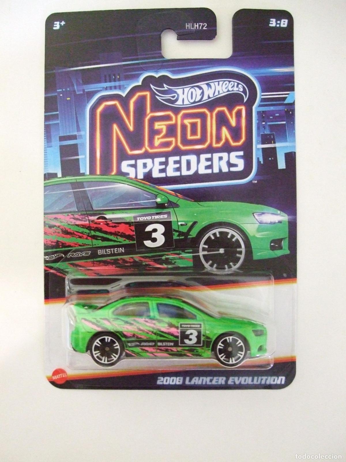 Coches a escala Hot Wheels: 2008 LANCER EVOLUTION HOT WHEELS MATTEL NEON SPEEDERS 3:8 2025 1:64 - CAR COCHE MITSUBISHI JAPAN