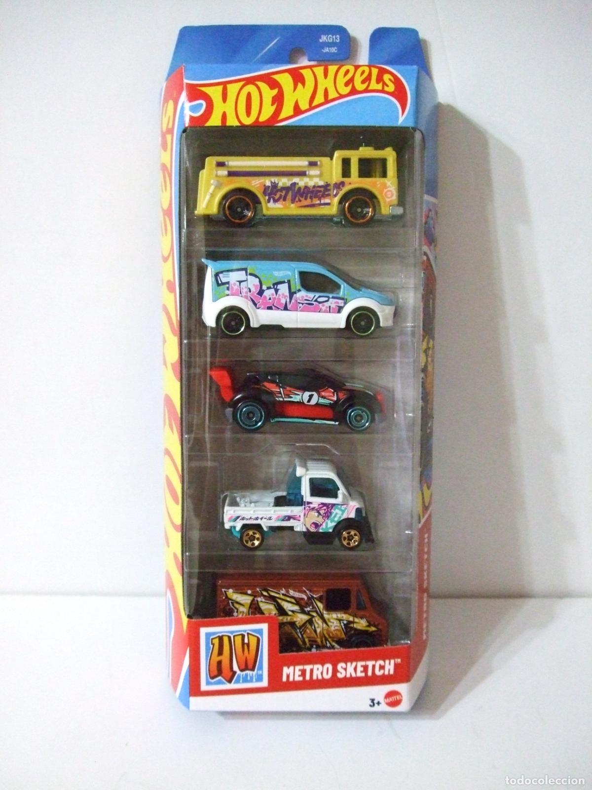 Coches a escala Hot Wheels: METRO SKETCH 5 PACK HOT WHEELS 2026 1:64 CAR ART GRAFFITI URBAN FORD TRANSIT CONNECT MIGHTY K
