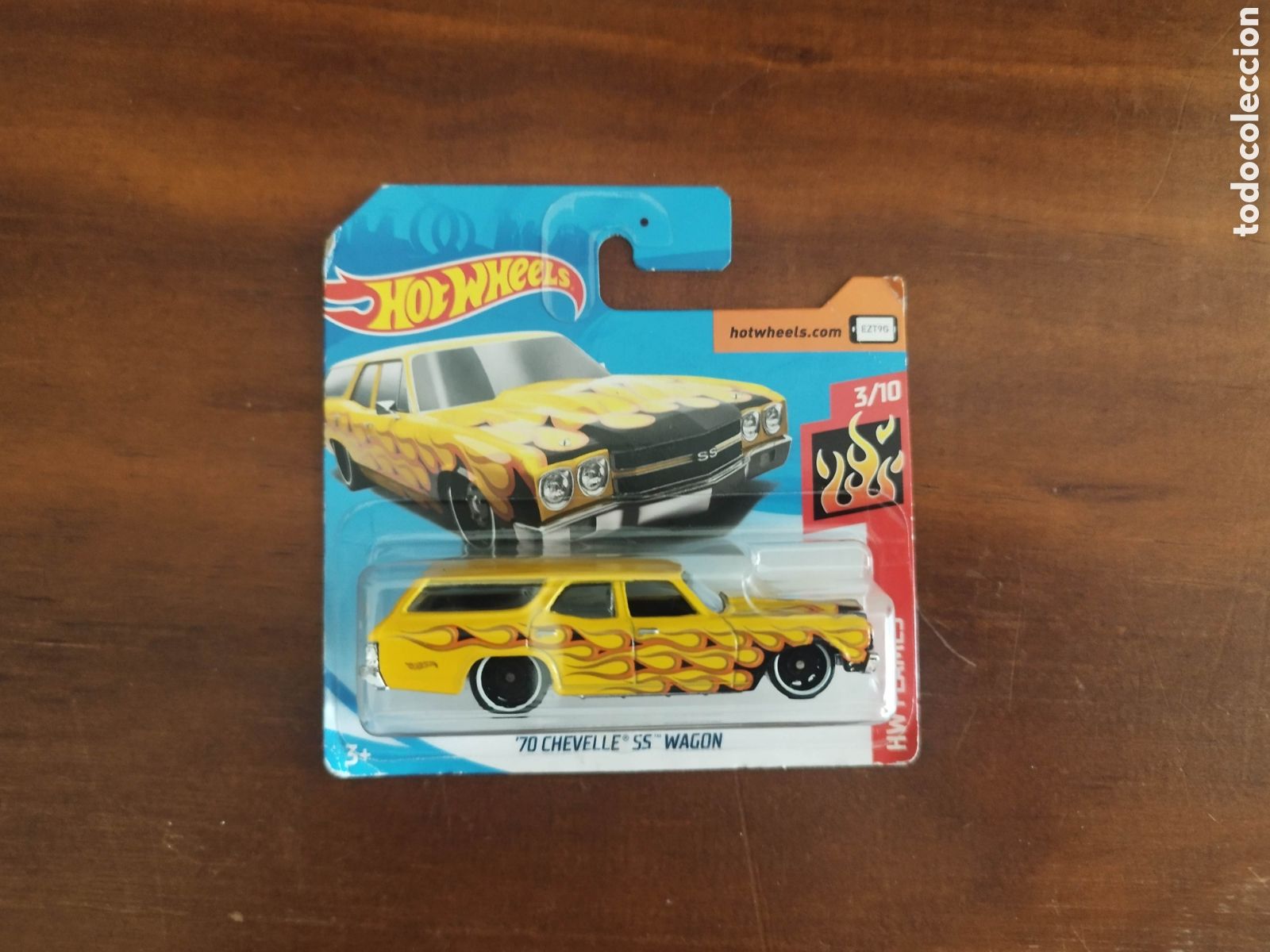 Coches a escala Hot Wheels: Hot Wheels modelo '70 Chevelle SS Wagon de la serie HW Flames, n&uacute;mero 3/10.