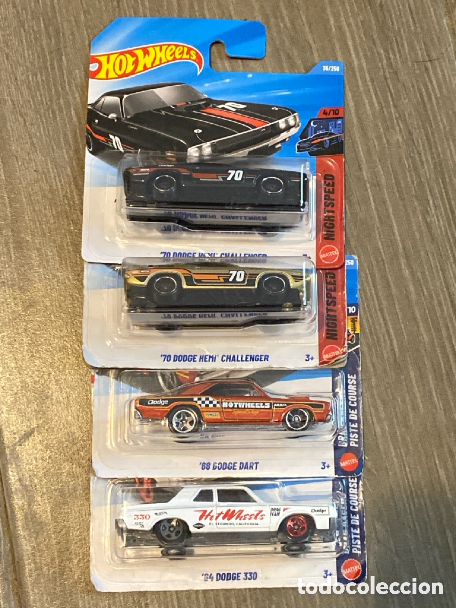 Coches a escala Hot Wheels: Lote 4 coches 2026 Hot Wheells Dodge 70 HEMI CHALLENGER - 68 DART - 64 330