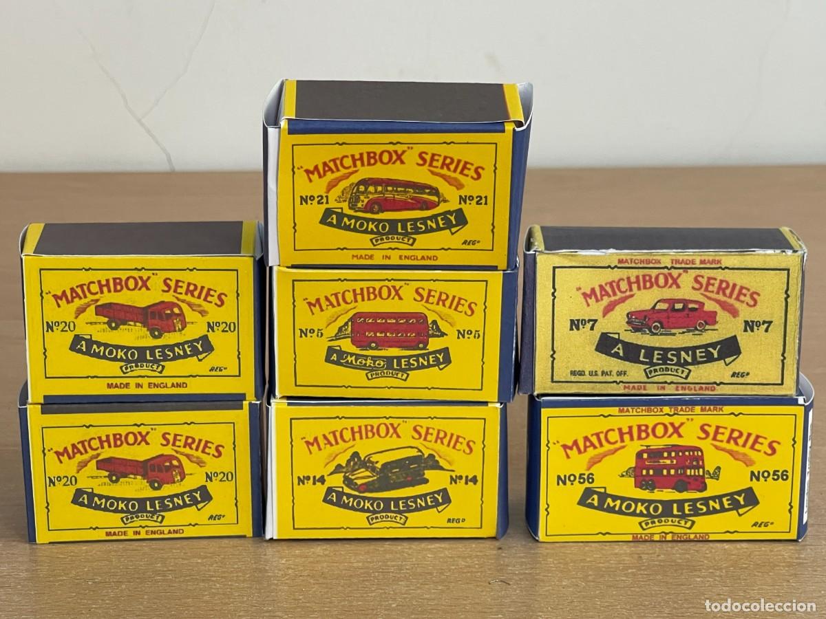 Coches a escala Matchbox: 306- Matchbox Lesney Moko LOTE 7 Cajas Repro N&uacute;meros 5, 7, 14, 20 (2 unidades), 21, 56 Ford Trolley