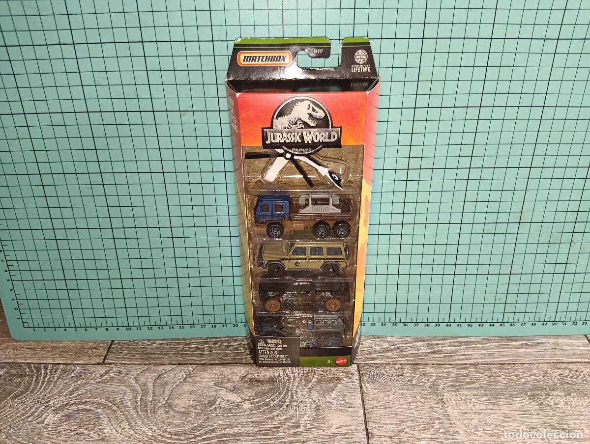 Coches a escala Matchbox: Pack 5 Veh&iacute;culos Matchbox Jurassic World - Dinosaur Danger Parque Jur&aacute;sico