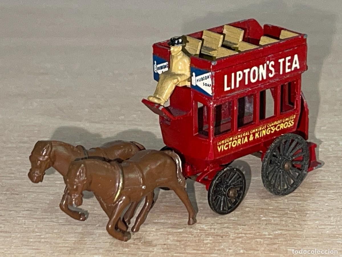 Coches a escala Matchbox: 653- Antiguo carro de caballos Matchbox Lesney Horse Bus Lipton's Tea N&ordm; 12 a&ntilde;os 60 Made in England
