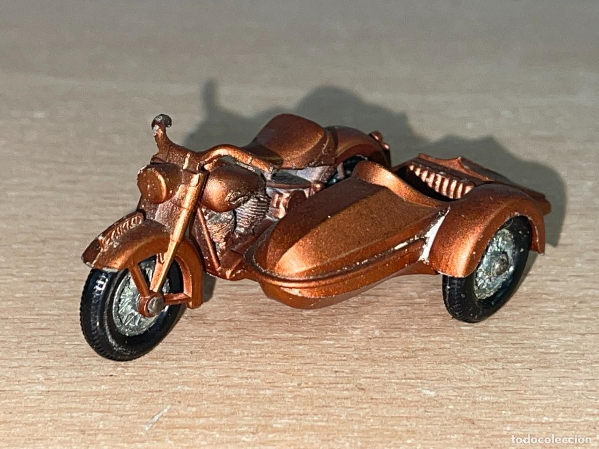 Coches a escala Matchbox: 714- Antigua moto con sidecar Matchbox Lesney Harley Davidson N&ordm; 66 a&ntilde;os 60 Made in England die-cast