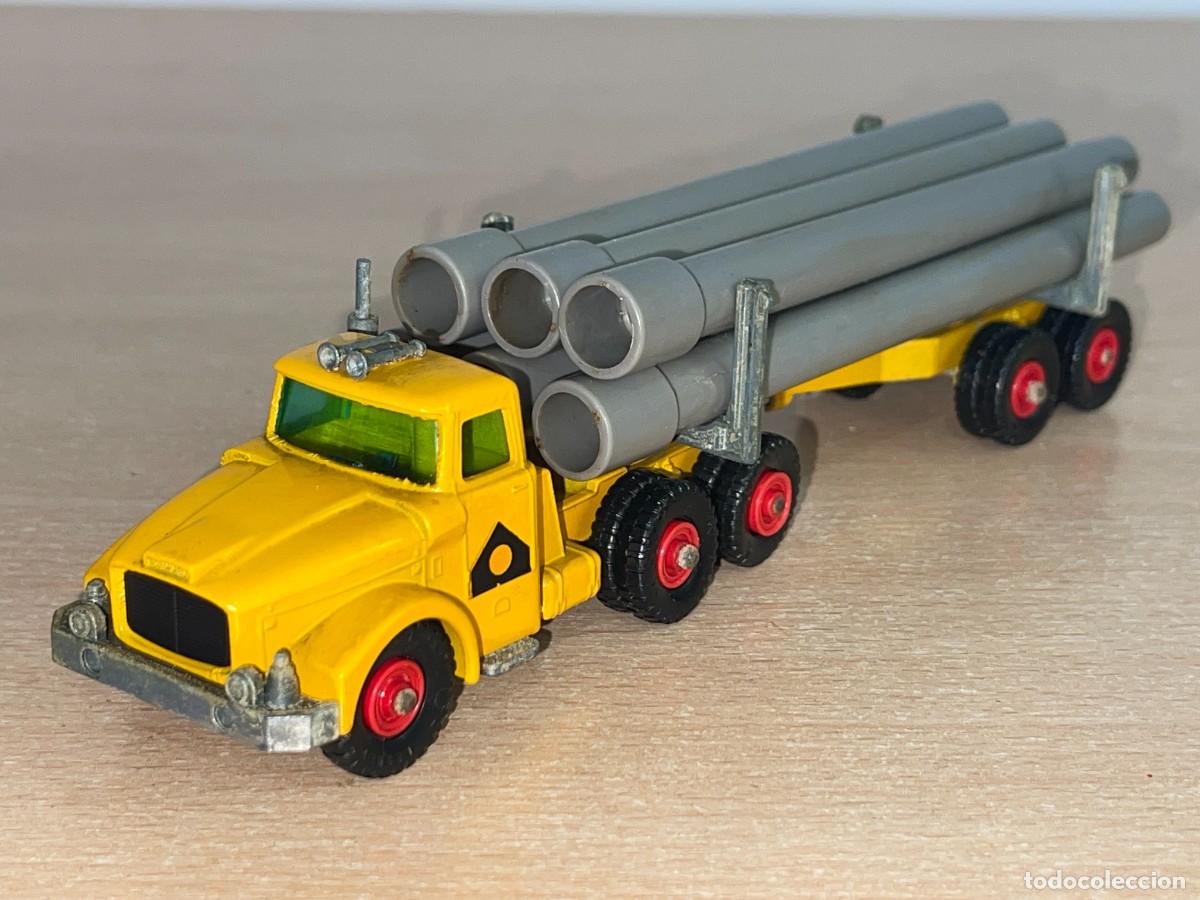 Coches a escala Matchbox: 729- Antiguo cami&oacute;n porta-tubos Lesney Matchbox Series King Size Scammell Pipe Truck N&ordm; K-10 a&ntilde;os 60